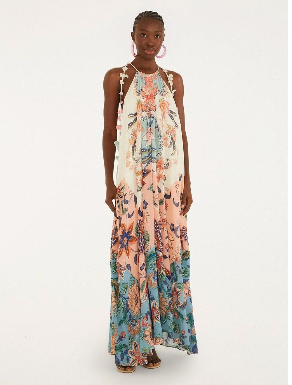 Farm Rio NWT multicolor boho floral delhi pleated maxi dress Medium M